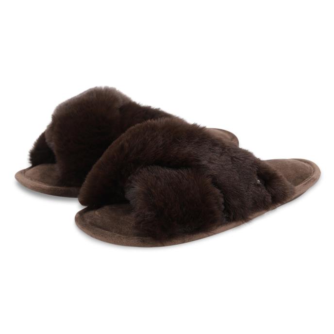 totes toasties® Ladies Cross Fur Slider Chocolate Extra Image 2